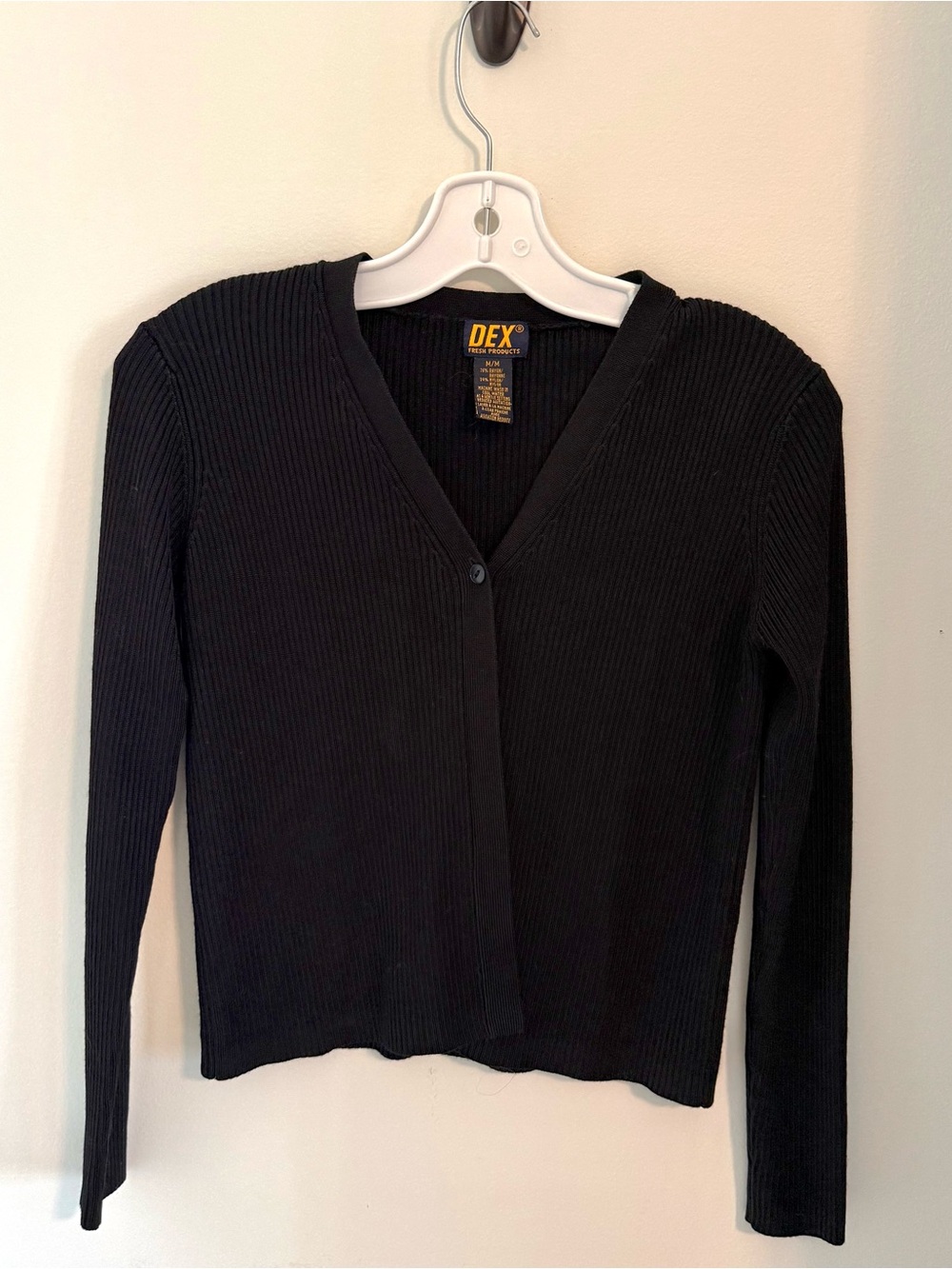 Dex Black Ribbed V-Neck Button Cardigan
